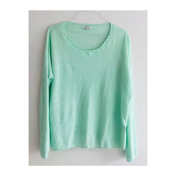 Madewell | Studio Linen Sweater Womens L Blue Pullover Long Sleeves Crewneck - Picture 1 of 10